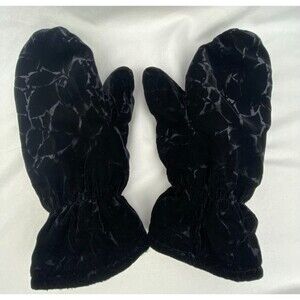 Mittens Womens Sz M/L Black Velvet Floral Fleece Lined Soft Warm Dressy Holiday